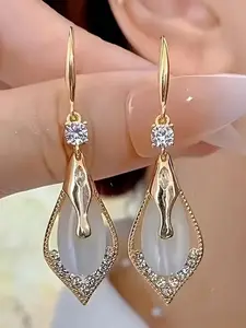 1 pair of fashionable and elegant droplet shaped pendant earrings, set with gorgeous artificial gemstones, versatile and easy to wear, looks great with any outfit, Teardrop Earrings