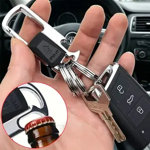 Metal Car Keychain with 2 Detachable Key Rings, Push-Button Switch, Bottle Opener Function, Stylish Business Keychain for Men, Multifunctional Keychain