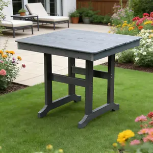 Eyisean 35" HDPE Modern Outdoor Dining Table, All-Weather Waterproof Square Desk with Umbrella Hole, Durable Portable Wood Grain Table with 304 Stainless Steel Screws, Easy Clean for Poolside, Garden
