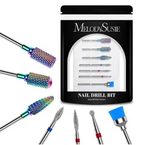 MelodySusie Nail Drill Bits Set, 7pcs Tungsten Carbide Diamond Nail Drill Bits for Acrylic Nails Poly Gel Cuticle Remove, 3/32'' Professional Nail Bits for Nail Drill Efile, Manicure Pedicure Tools