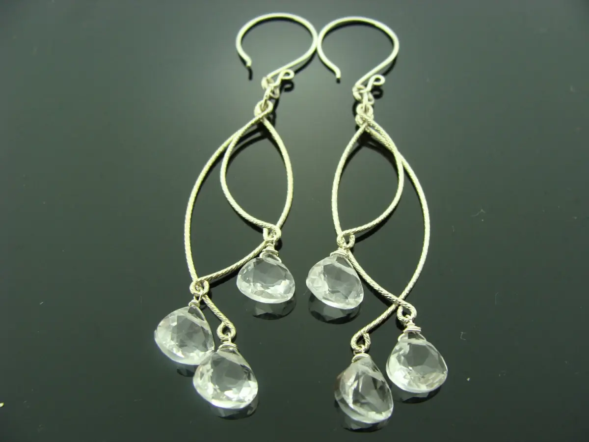 Long Crystal Quartz Chandelier Earrings · 925 Sterling Silver · Dangle Gemstone Jewelry