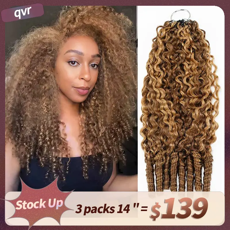 QVR P4/27 Burmese Curly Feather Crochet Hair Highlight Seamless Machine Made Human Hair Miracle Knots Boho Braids summervibes