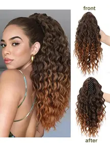 16-Inch Large Claw Clip African Curl Ponytail Extension, Wavy Medium Length Synthetic Hair, Ideal for Daily Use, Women's Hairstyle Accessory