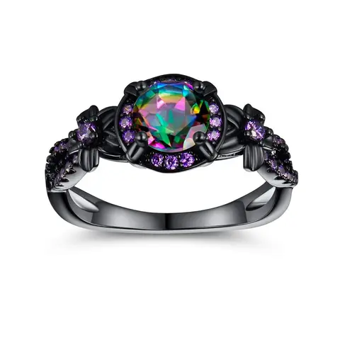 GEMSME 1CT Cubic Zirconia Solitaire Round Cut Rainbow Colored Created White Opal Mystic Ring for Women Wedding Engagement Jewelry Set Healing Luxury  Fashion Classic Statement Promise Infinity Ring Christmas Gift 0347