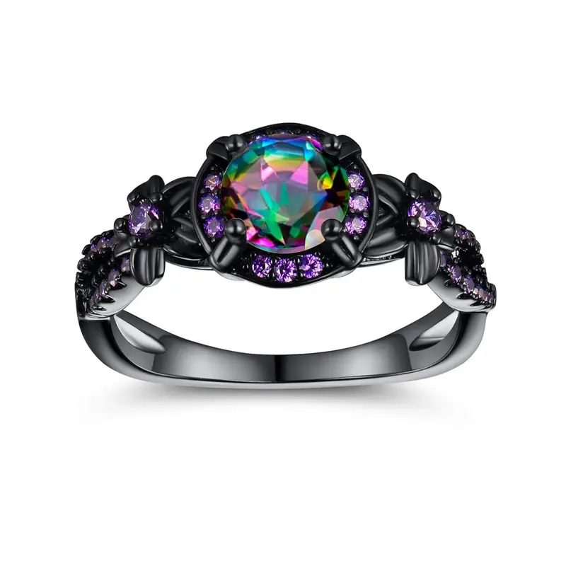 GEMSME 1CT Cubic Zirconia Solitaire Round Cut Rainbow Colored Created White Opal Mystic Ring for Women Wedding Engagement Jewelry Set Healing Luxury Fashion Classic Statement Promise Infinity Ring Christmas Gift 0347
