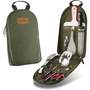 Wealers Camp Kitchen Cooking Utensil Set Travel Organizer Grill Accessories Portable Compact Gear for Backpacking BBQ Camping Hiking Travel Cookware Kit Water Resistant Case