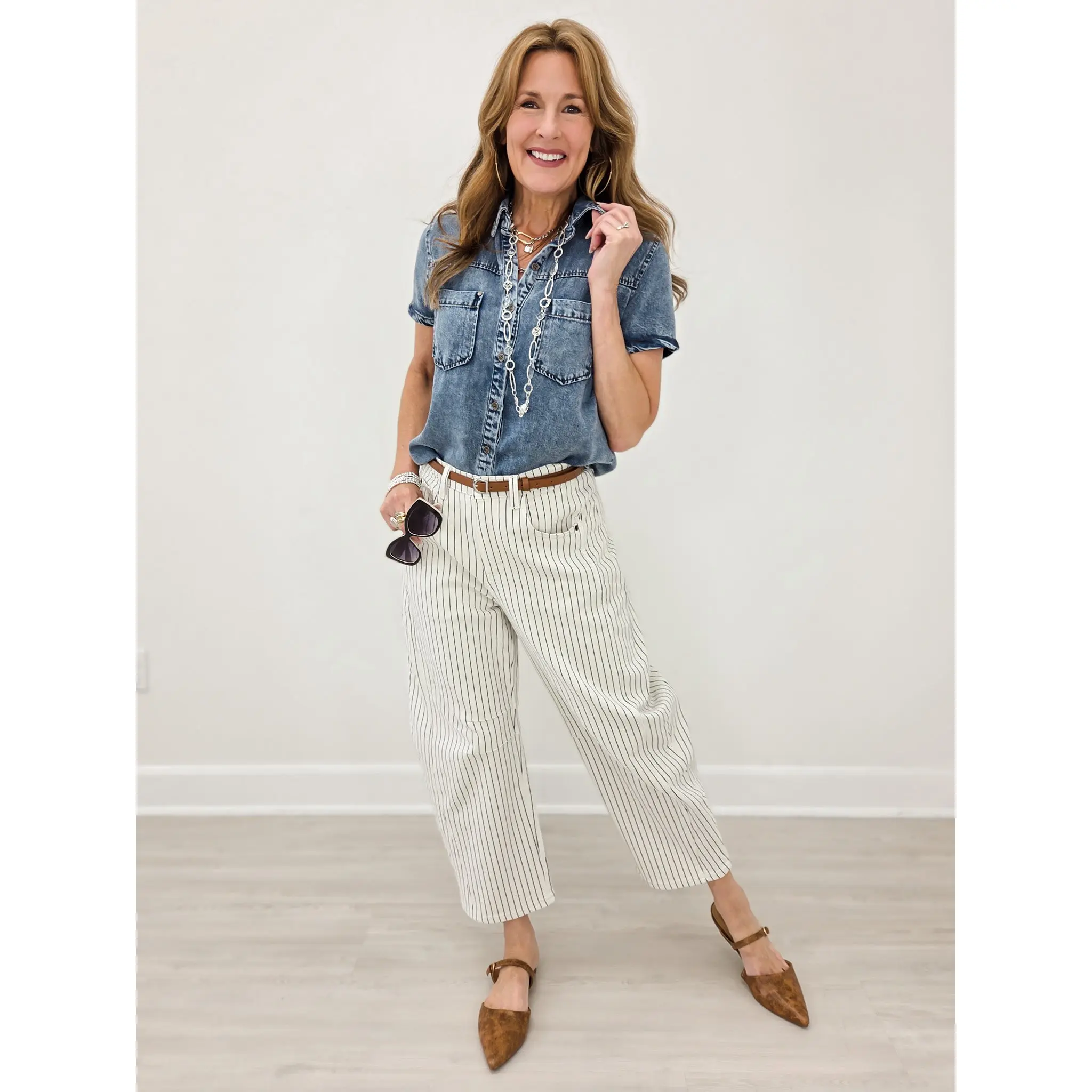 Pinstriped Pattern Barrel Pants