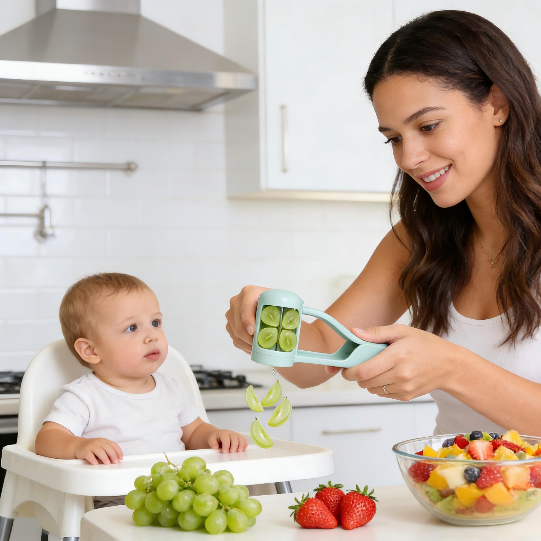 Safe Grape Cutter for Kids & Toddlers – One Press Fruit Slicer for Grapes, Strawberries & Cherry Tomatoes, Baby Snack Prep Tool, Kitchen Gadget for Lunchbox & Home