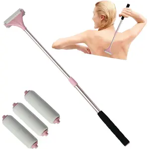 Lotion Applicator for Back,Portable 21inch Lotion Applicator with Long Handle,Extension Back Applicator Lotion with 3 Replacement Roller for Back self(Pink)
