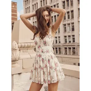 Cider Floral Lace Square Neck Ruffled Bowknot Babydoll Dress SwimWeek