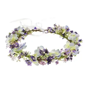 Green Leaf Flower Crown Eucalyptus Crown Wedding Bridal Maternity Photo Props Headpiece (A/purple)