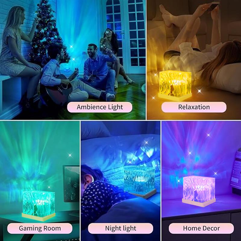 【RGB 16 Color Gradient Water Wave Projection Light with Remote Control】Rotating Water Wave Effect Night Light, USB Charging - Suitable for Office, Bar, and Restaurant Game Room Bedroom Party Atmospheres Light