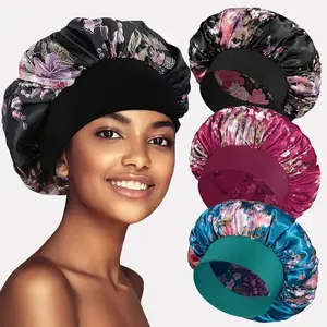 3pcs Women Ditsy Floral Casual Hair Bonnet for Sleeping Boho Silk Bonnet Satin Bonnet