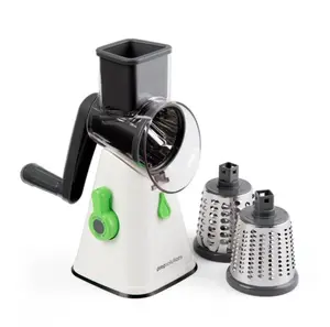 Prep Solutions Manual Rotary Grater and Slicer with 3 Stainless Steel Drums Coarse Fine and Thin Slicer Suction Base Dishwasher Safe