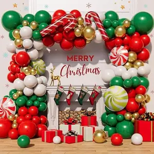 Christmas Red Green Gold Balloon Arch Garland Kit for  Christmas New Year Party Decorations Plastic Round