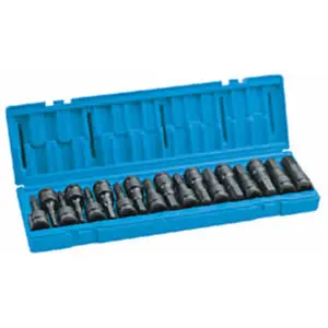 212 MAIN 18-Pc. 0.5" Dr. Chromoly Steel Hex Bit Set - Metric/Frac., Removable Top, for Impact Driving (Grey Pneumatic GRY1598HC)