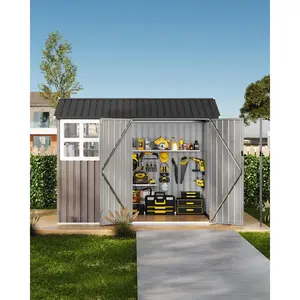 Garvee 6x8 ft Outdoor Storage Shed, Metal Garden Tool Shed with Updated Frame Structure, Lockable Doors and Windows, Ideal for Backyard Garden Patio Lawn , Brown