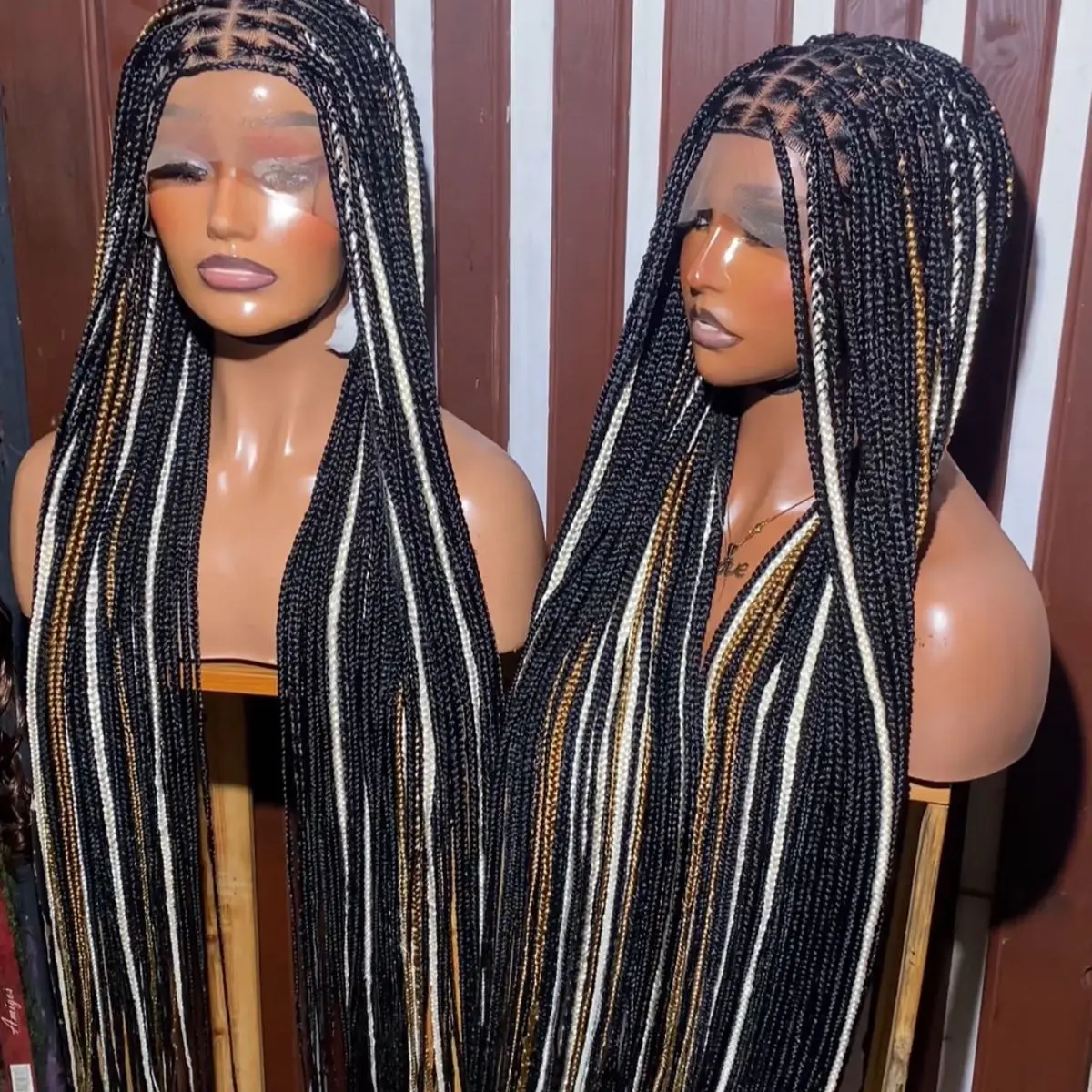 Highlight Black Knotless Synthetic Full Machine Wig