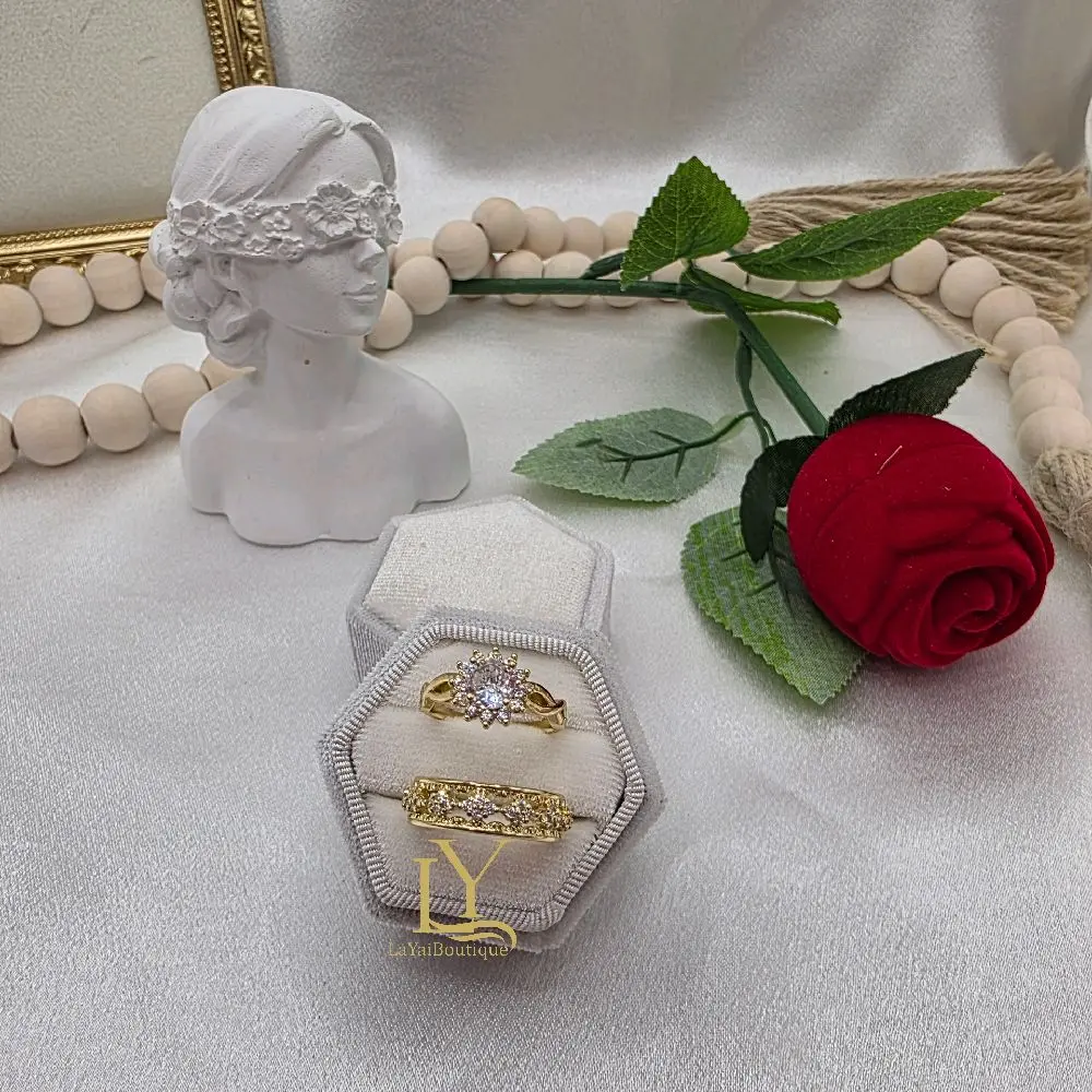 LaYaiBoutique #2271 Wedding ring duo, 14k gold plated, High Quality