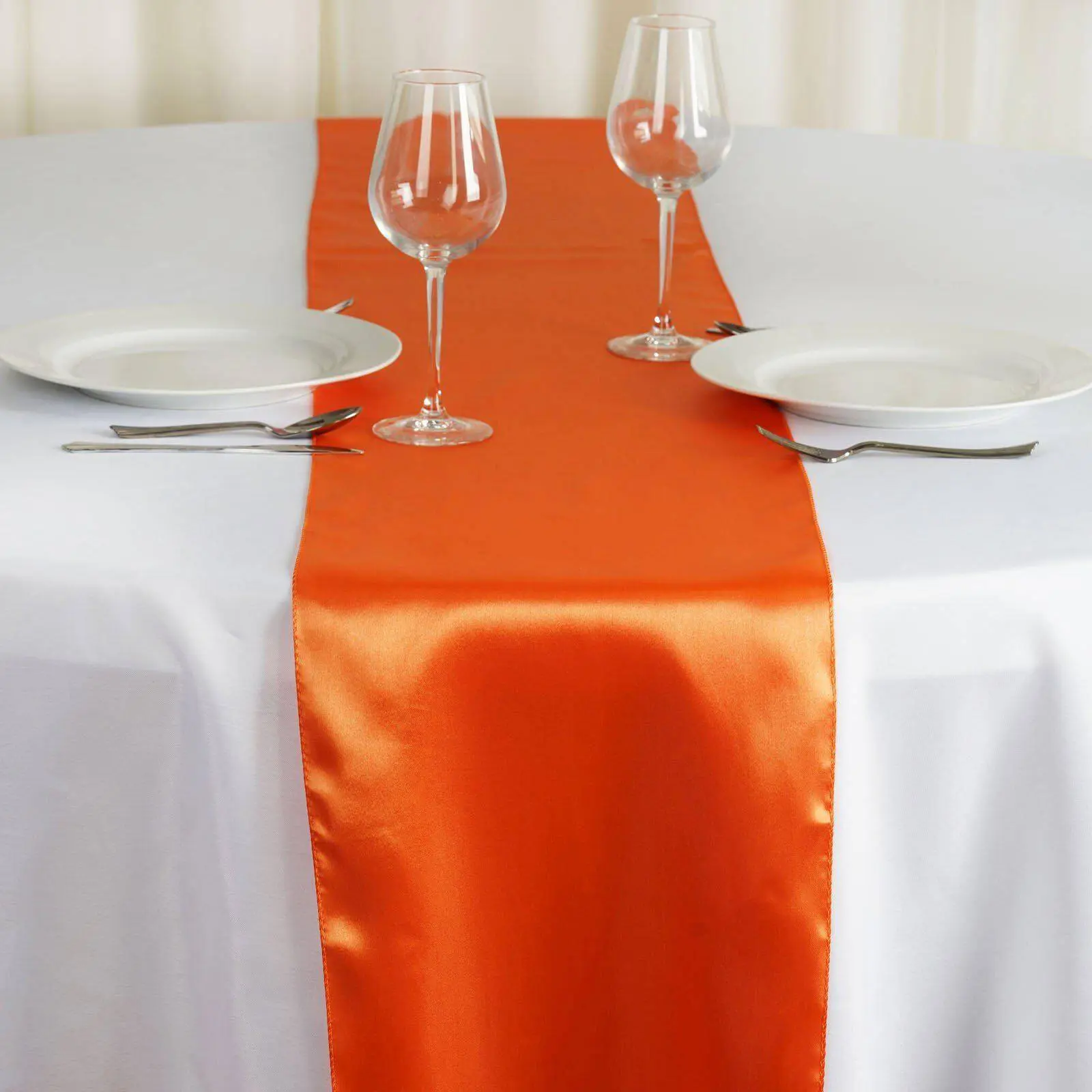 Satin Table Runner, 12"x108" Solid Orange Stylish Machine Washable Kitchen Linen - Ideal for Wedding, Banquet Decor, Party Use - All Seasons Textile, Wedding Events