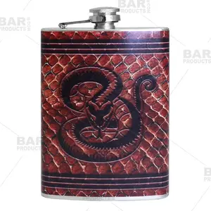 Stainless Steel Hip Flask - Leather Snake Design - Several Size Options