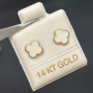 White four-leaf clover 14k