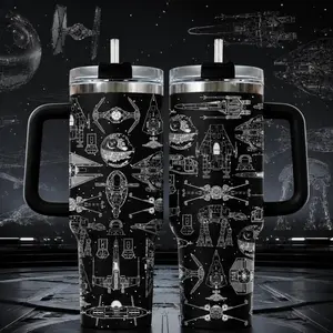 Galaxy Spaceship Tumbler 40oz with Handle and Straw - Sci-Fi Star Battle Travel Mug - Stainless Steel Insulated Cup for Men & Fans – Space Gift Idea for Movie Cinema Lovers