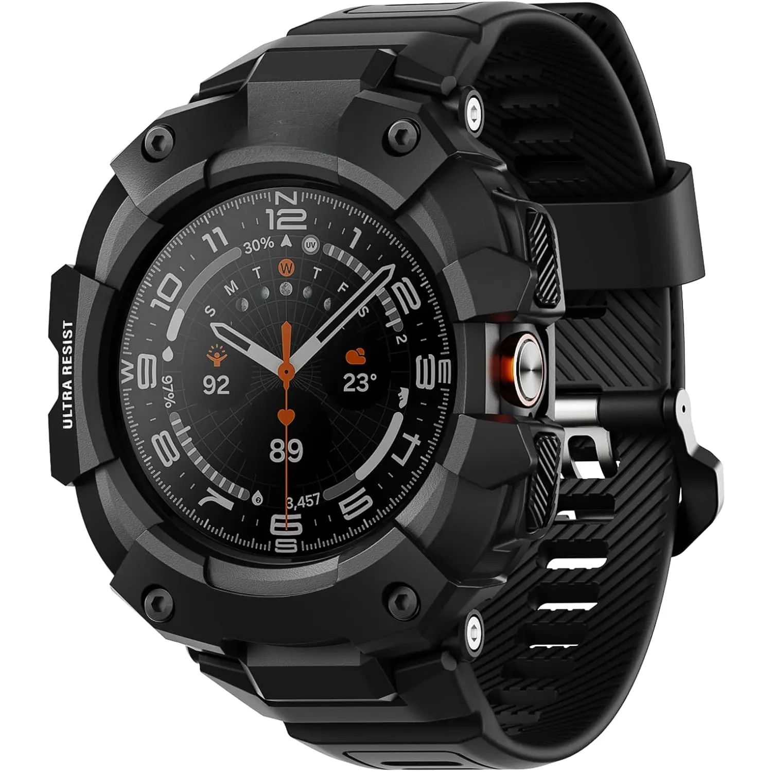 Men's Rugged Adjustable Metal Smartwatch Strap with Raised Bezel Protective Case, Matte Black Smartwatch Accessories - Compatible with Galaxy Watch Ultra 47mm (2024) - Watch Straps Accessory with Manufacturer Warranty