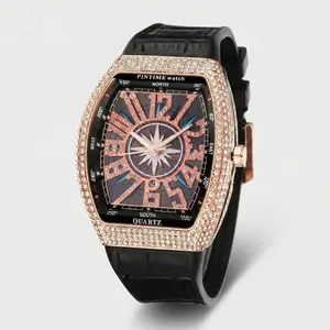 Luxury Rhinestone Decorated Quartz Watch New Style Fashionable Elegant Square Dial Analog Watch For Men & Women Trendy Watch For Daily Life With Box