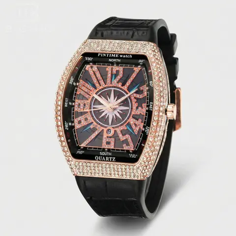 Unisex Luxury Rhinestone Sparkle Quartz Watch - Square Dial Analog Design, Black Gold Accent Wrist Watch with Leather Strap, Luminous, Waterproof, Gift Box for Daily Wear Fashion Accessory