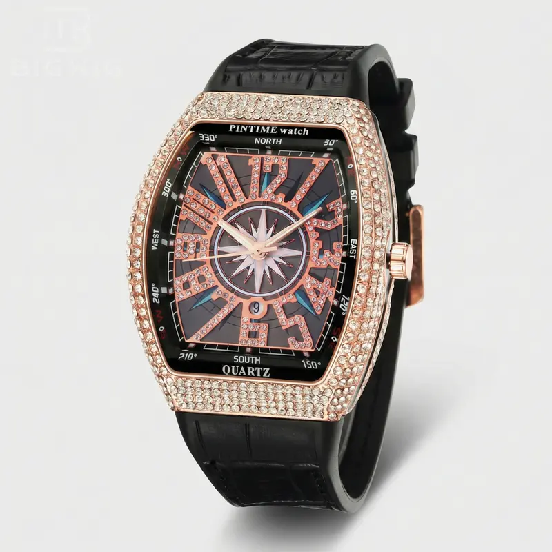 Unisex Luxury Rhinestone Sparkle Quartz Watch - Square Dial Analog Design, Black Gold Accent Wrist Watch with Leather Strap, Luminous, Waterproof, Gift Box for Daily Wear Fashion Accessory