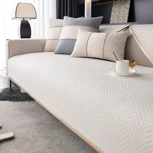 1pc, high-end minimalist herringbone patterned chenille sofa cushion, dirt and wear resistant, fixed anti-slip, pet friendly, suitable for all seasons, elegant home decoration, machine washable.