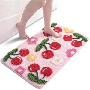 X-BS14  Pink Bathroom Rugs Cute Cherry Bath Mat Coloful Bathroom Accessories, Funny Flower Rug Non Slip Floor Mat, Machine Washable Bath Rug Soft Microfiber Carpet for Shower, Tub (18x26 inch) Absorbent Cozy