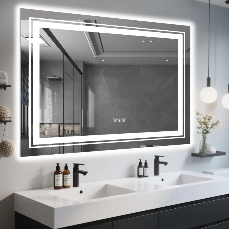 48x36 Inch Frameless LED Bathroom Mirror Smart Mirror Dimmable Anti-Fog Wall Switch Compatible UL Certified 5mm Tempered