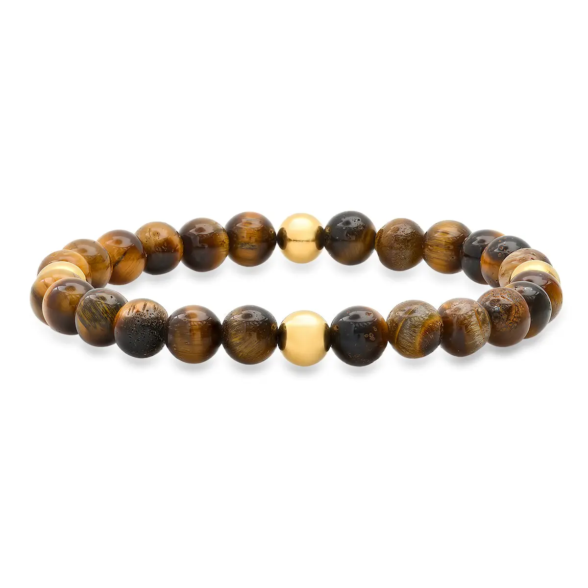 18k Gold Plated Stainless Steel Tiger Eye Stretch Bracelet