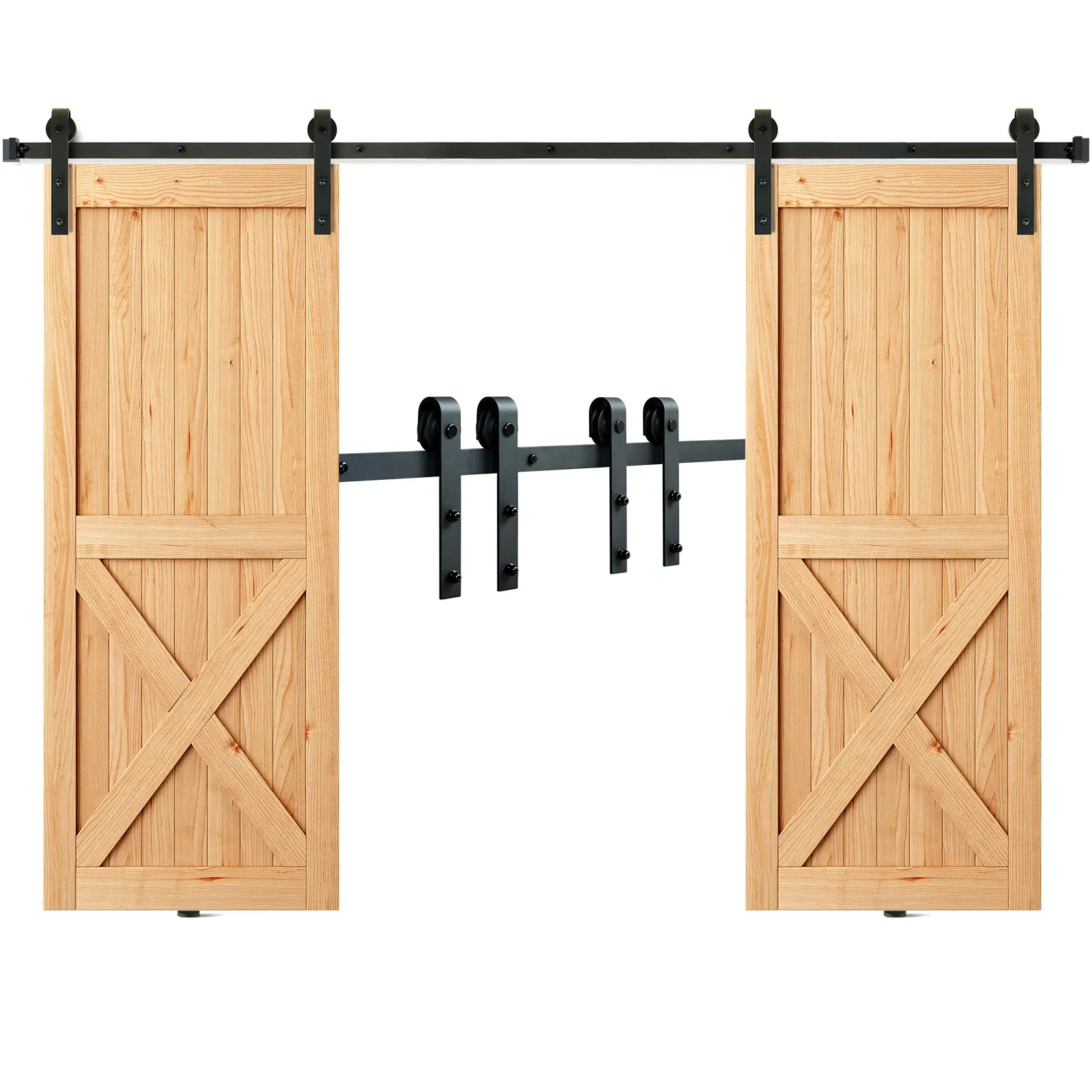 VEVOR 8FT Sliding Barn Door Hardware Kit, 330LBS Heavy Duty Barn Door Track Kit for Double Doors, Fit 3.7-4.3FT Total Wide and 1.3"-1.8" Thick 2 Door