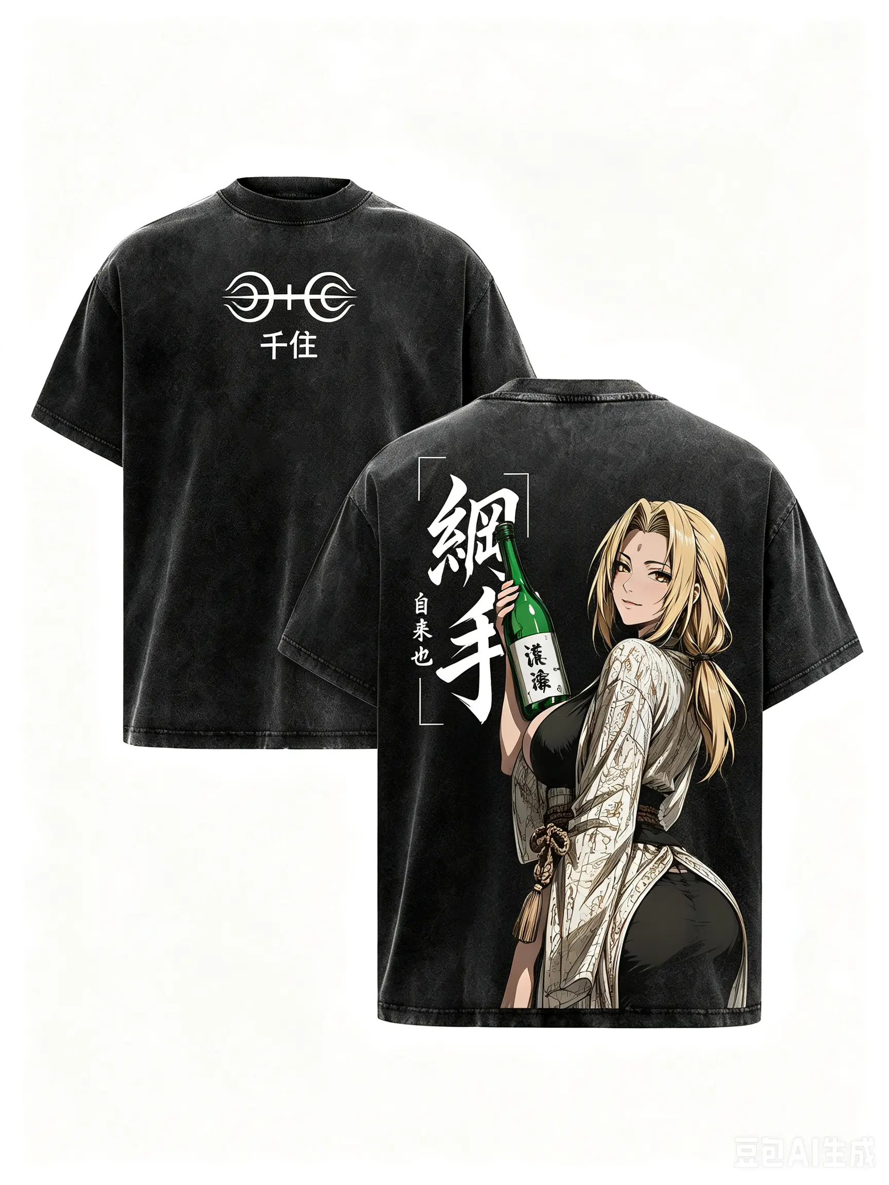 Tsunade Fifth Hokage Vintage Washed T-Shirt Naruto Legendary Sannin Anime Graphic Tee Oversized Streetwear Shirt Slug Princess Manga Top Japanese Casual Retro Wash Baggy Clothing High Res 2D Print Ninja Fan Gift Men Women Apparel Essential Y2K Fashions
