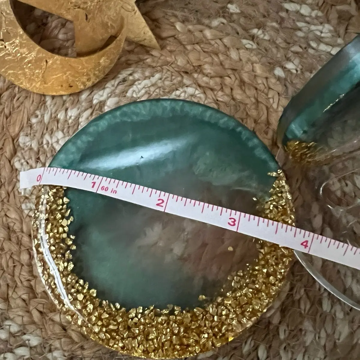 Teal and gold crushed stone resin coasters set resin coasters
