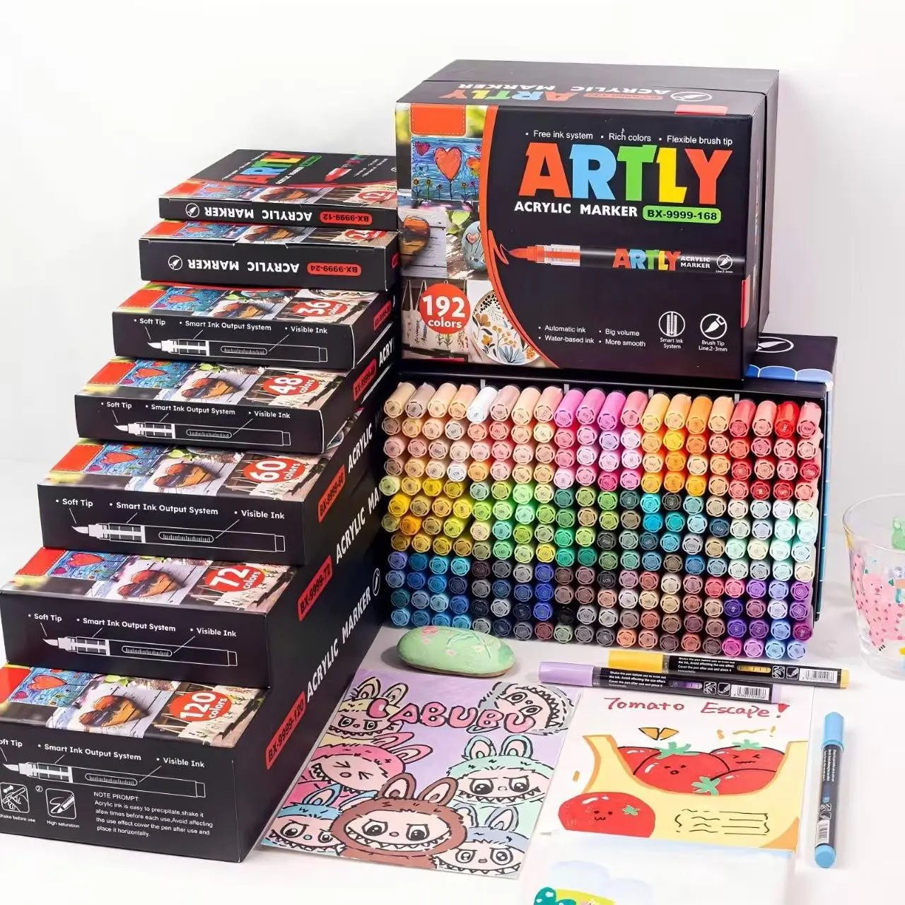 Acrylic Paint Marker Set, Acrylic Markers, Acrylic Marker Pens, Art Markers Set, Professional Quality with 12 to 320 Colors, Liquid Ink Control for Rock Painting, Canvas, Glass, Fabric, Kids Back to School Craft Supplies