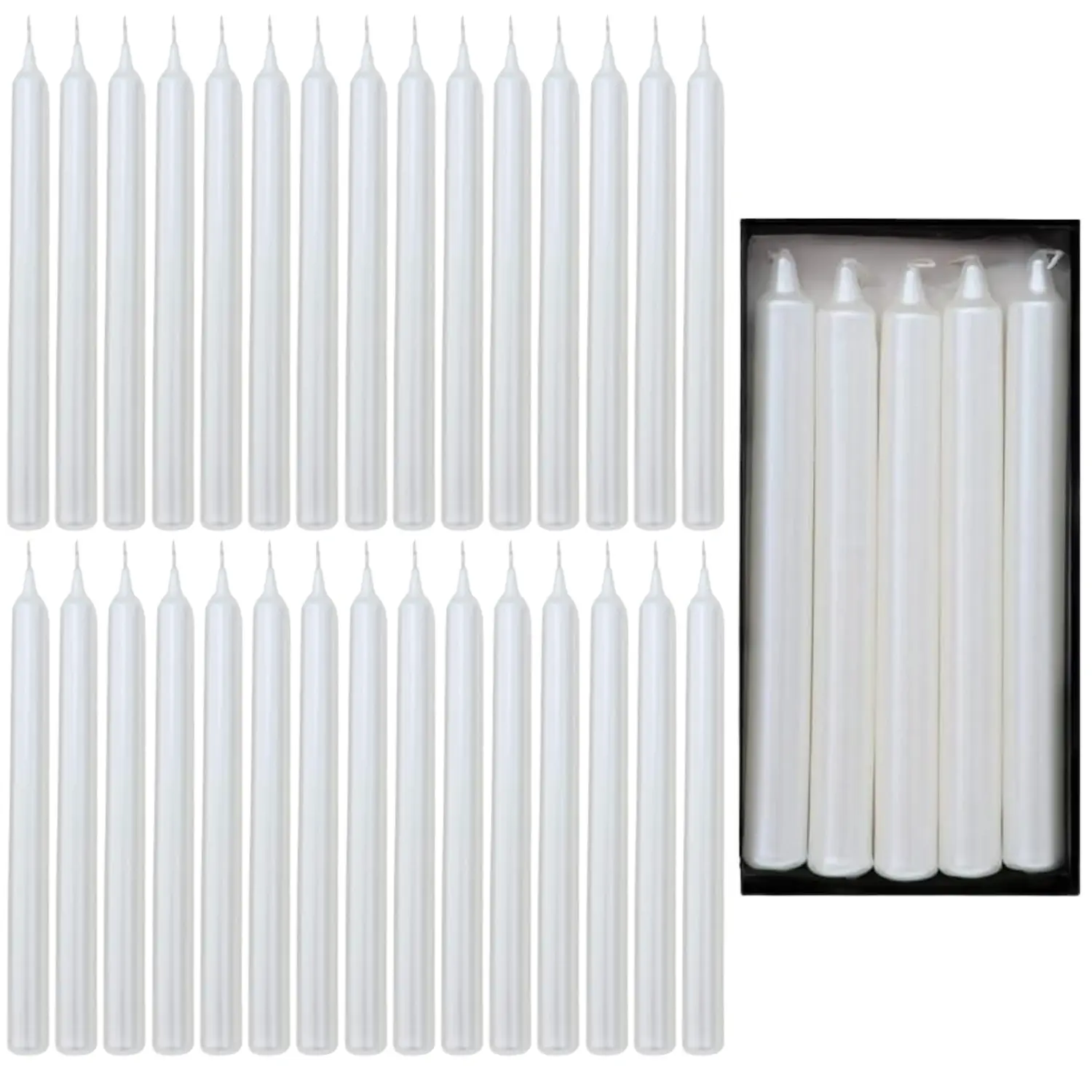 Axiom 10 Inch Straight Candle Sticks – Tall Straight Wax Candles for Home & Event Decor (Pearl White, Pack of 30)