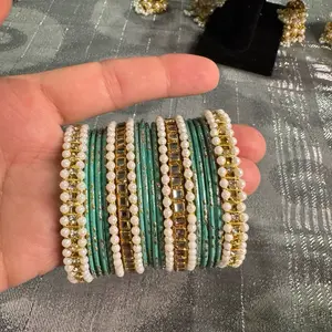 Elegant Desi Metal Bangles Set with Accessories Stylish for Women Size 2.6" Perfect for Special Occasions