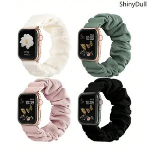 4-Pack Scrunchie Elastic Nylon Watch Bands for Apple Watch – Hair Loop Strap 38–49mm (Series 1–8, SE, Ultra)