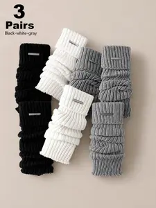 3 Pairs Women's Knit Leg Warmer Set, Black/White/Grey Colors, Fitted Design, All-Season Comfortable Leg Warmers, Ideal for Daily & Casual Wear, Basic
