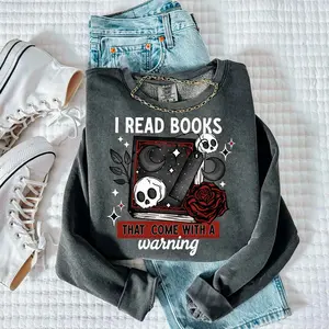 I Read Books That Come With a Warning Book Inspired Cute Womens Graphic Crewneck