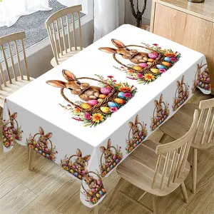 Rectangular Easter Tablecloth, Cartoon Rabbit & Egg Design, Spring/summer Floral Pattern, Perfect for Holiday/easter Decorations