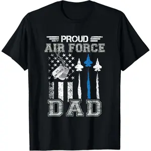 Proud Air Force Dad US Air Force Graduation Dad Gifts T-Shirt Pure Cotton Graphic Tees Menswear Top: Gifts for Men & Women