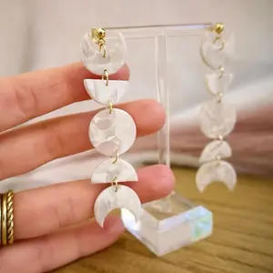 Moon phase earrings dangles polymer clay jewelry
