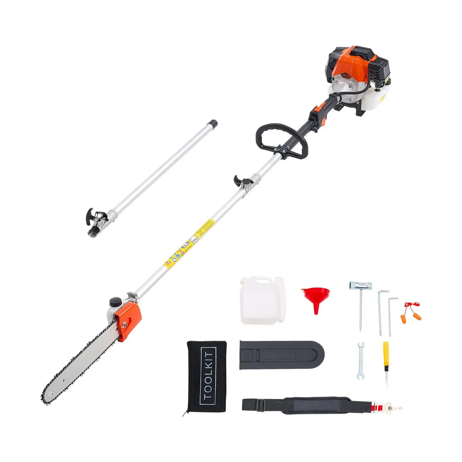 【BackToSchool】VEVOR 52CC 2-Stroke Gas Tree Trimmer Pole Saw Full Kit, 14-in Steel Cutting Bar, Cordless, 30 fl.oz Fuel Tank, 7.2-10 ft Aluminum Alloy Detachable Extension Rod, Ergonomic Shoulder Strap, Detailed Manual for Tree Pruning, Emergency Firefight