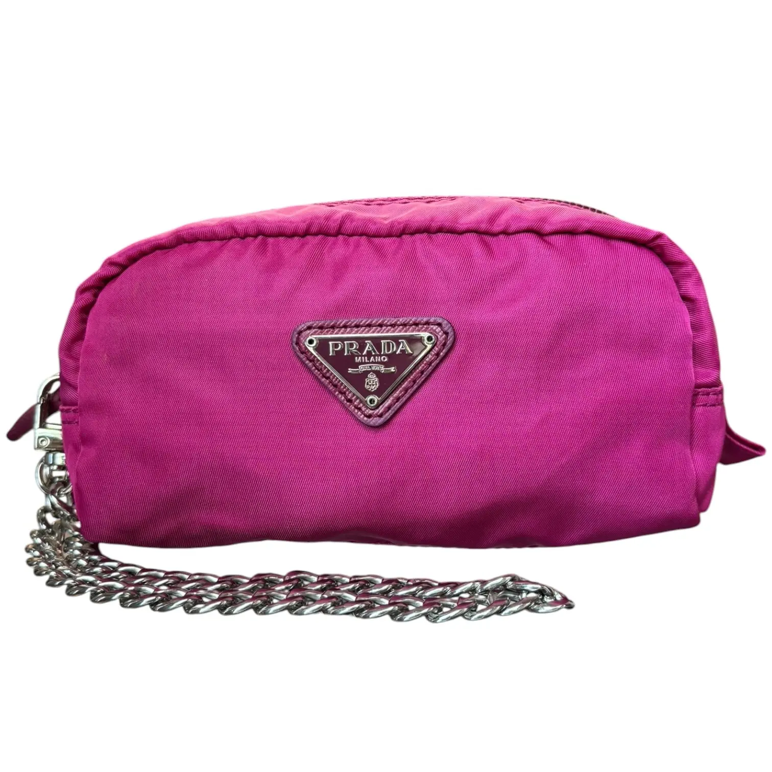 Pre-owned PRADA Nylon Crossbody Bags Magenta Tessuto Pouch with Wrist Chain