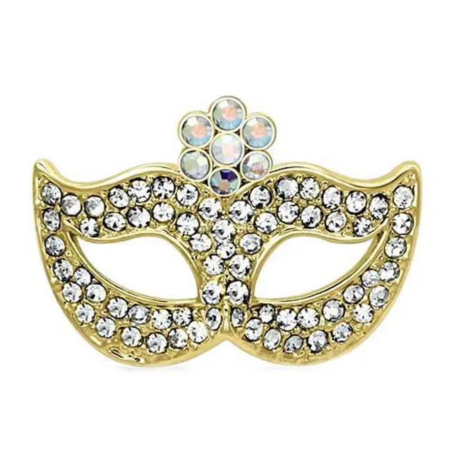 212 MAIN Women's Flash Gold White Metal Flower Brooch - Top-Grade Aurora Effect Rainbow Crystals Adorned, Fashion Collar Clip Accessory
